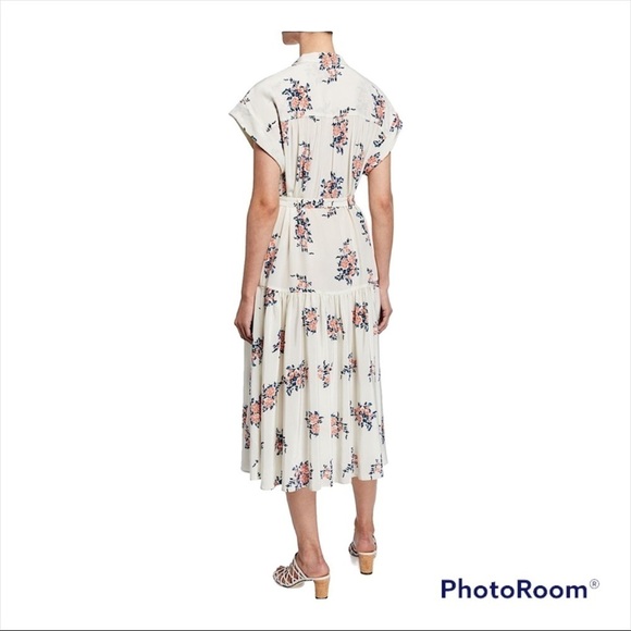 NWT VERONICA BEARD 100% Silk White Floral Meagan Midi Dress Size 2 - Picture 4 of 10